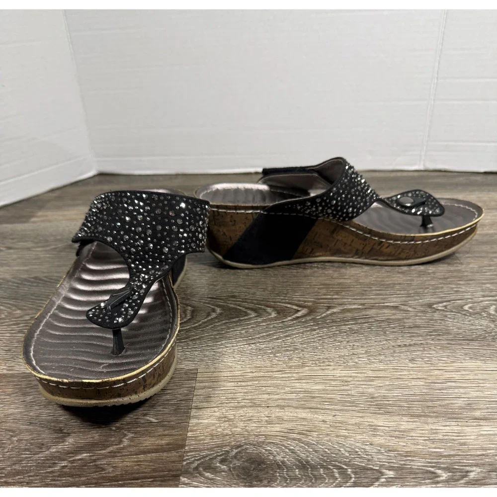 Patrizia by Spring Step Dionne Black‎ Rhinestone Wedge Sandals Womens 40 US 9